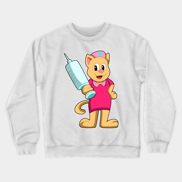 Cat as Nurse with Syringe Crewneck Sweatshirt by Markus Schnabel